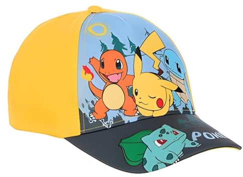 Pokemon Pikachu Casquette de baseball pour enfant garçon Taille 52 54 Bleu ou Jaune, jaune, 52