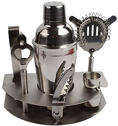 Kit de Barman Juego de coctelera Juego de Herramientas de Barra de Acero Inoxidable 7 Piezas con Soporte, Accesorios de Barra para Mezclar Bebidas para Barman/cóctel Profesional en el hogar