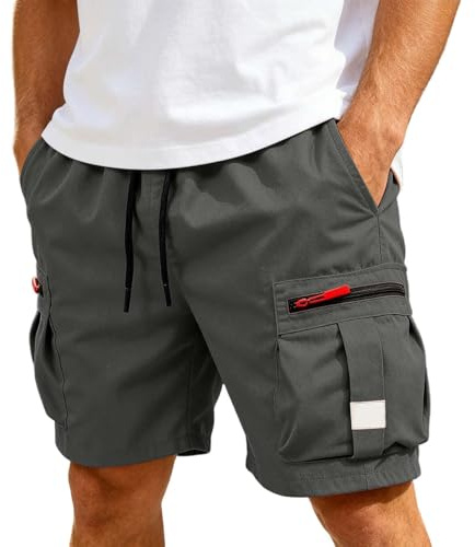 Pantalones Cortos para Hombre Senderismo Pantalon Corto Bermudas Cargo Shorts Hombre con Múltiples Bolsillos Pantalones Cortos Casual Verano Respirable de Trabajo Deporte