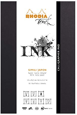 RHODIA TOUCH 116123C - Calligrapher Pad A4 - 50 Sheets - Clairefontaine Imitation Japan Natural Plain Ivory Paper 130 g/m - for Drawing and Calligraphy, Suitable for India Ink