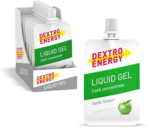 Dextro Energy Lot de 6 flacons de gel liquide – Pomme, Apple, 6 x 60 ml – Gel énergétique, gel de sport pour les athlètes d'endurance – Vegan – Gel de fitness pour les déplacements