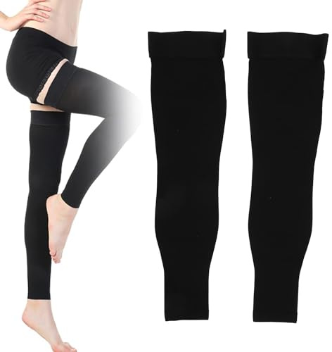 1 par de mangas de compresión para pierna completa, medias de compresión antideslizantes sin dedos hasta el muslo de 23-32 mmhg para mujeres para rodilla, muslo, pantorrilla, artritis y deporte (XXL)