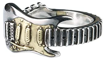 Rock Music Guitar Open Band Ring for Men Women Punk Gothic Statement Adjustable Extendable Knuckle Middle Finger Bands Fashion Hip Hop Biker Jewelry for Dad Comfort Fit