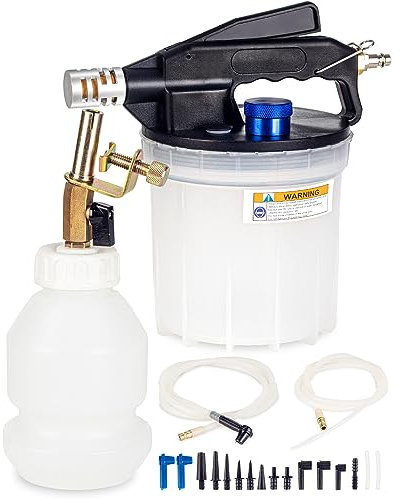 GOTLUCK Bremsenentlüftungsgerät Auto Druckluft,2L Entlüftungsgerät mit 1L Nachfüllflasche und Adaptern,Bremsflüssigkeitswechselgerät mit 70 Zoll Langem Silikon Entlüftungsschlauch