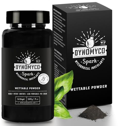 DYNOMYCO Spark WP Mycorrhizal Fungi, 4oz Wettable Powder – 3-In-1 Root Enhancer Amplifies Nutrient Uptake & Yield – Treats 25 Plants, Indoor/Outdoor Bio-Stimulant – Dissolves Fast in Seed Starter Soil