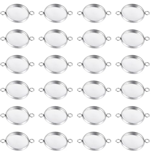 CREATCABIN 50Pcs Stainless Steel Cabochon Connectors Settings Cabochons Trays Pendant Round Bezel Blanks Links Charms for Earrings Bracelets Necklaces Handicrafts DIY Jewelry Making 19x13.5mm(Silvery)