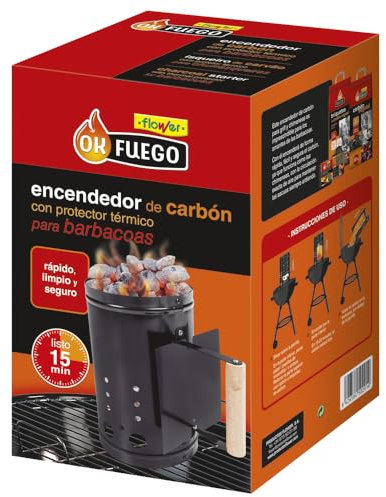 Flower - Encendedor de Carbón Multifuncional | Encendido en 15 Minutos | Protector Térmico | Acero Resistente | Diseño Multicolor, Multicolor, Normal, Acero Inoxidable