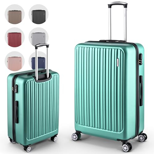 Easy Move ABS Hartschalenkoffer - Ergonomisch & Sicher - Großer Trolley Koffer mit 360° Rädern, Zahlen-Schloss - Rollkoffer, Reisekoffer Groß (Silver Green, 74cm)