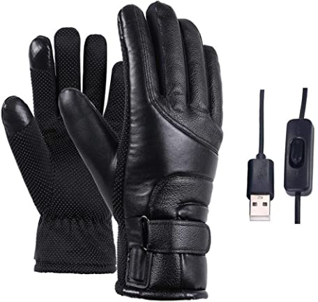 Veesper Guanti Riscaldati Guanti Termici Invernali Elettrici USB Touchscreen Guanti Riscaldati Neri in Pelle Impermeabili per Uomo, Guanti Riscaldati USB per Donna Uomo Sci Ciclismo