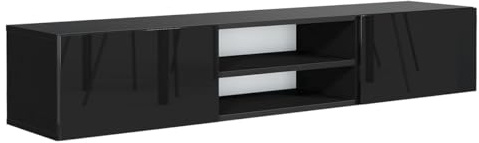 MebLocker Mobile TV da Parete - con 2 Scomparti e 2 Cassetti - 120x30x35 cm - Mobile Multimediale Sospeso per il Soggiorno - Armadio dal Design Moderno - Nero con Frontali Lucidi