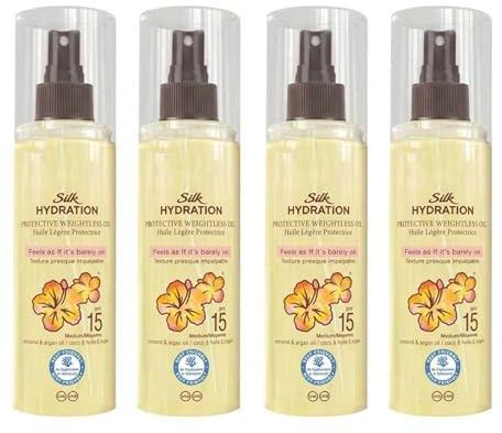 Hawa-Iian Tropic Silk Hydration, Dry Oil Mist Spray, Protective Weightless Oil, Lightweight Sunscreen, Non-Greasy, UVA & UVB Protection, SPF-15, 150ml (4PCS)