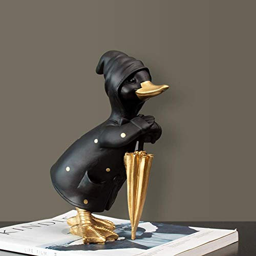 Msuiiixcccc Cute Duck Figure Rainy Day Statue Duck Designer Art Decor Ornament for Home Office Collection Adorable Crafts Decoration B 25x19cm(10x7inch)