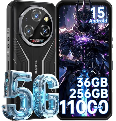 OUKITEL WP55 Rugged Smartphone 5G Andriod 15, 36GB+256GB/2TB Telefono Indistruttibile 11000mAh, 108MP+32MP+8MP Rugged Phone, 120Hz 6.6 FHD+, IP68/69K, Fingerprint/Face ID/Dual SIM/OTG/NFC/GPS Nero