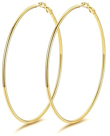 GoldChic Créoles Femme Acier Inoxydable Anneau Boucle d'Oreille Élégant | Creoles Argent Plaqué Or Femme 20-100mm Women's Hoop Earrings Imperméables & Hypoallergéniques Agréable Cadeau pour Femme