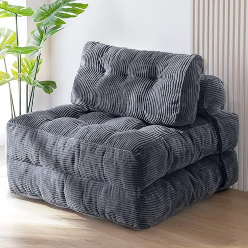 MAXYOYO Folding Sofa Bed, Convertible Sleeper Chair with Pillow Foldable Mattress with Back Support, Portable Fold Out Chair Bed Comfy Floor Sofa Lounge for Living Room Bedroom, Dark Grey