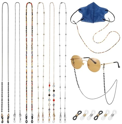 Ouligay 6PCS Beaded Glasses Chain for Women and Girls Crystal Eyeglass Chains Beads Eyeglasses Holders Around Neck Glasses Strap Stylish Elegant Sunglasses Strap 6 Styles