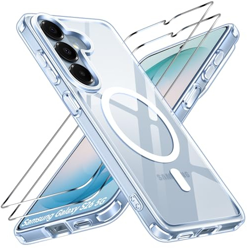 ivoler 3-i-1 magnetiskt fodral till Samsung Galaxy S26 5G med 2-pack skärmskydd, militärklassat skydd, stöttåligt fodral – transparent blå