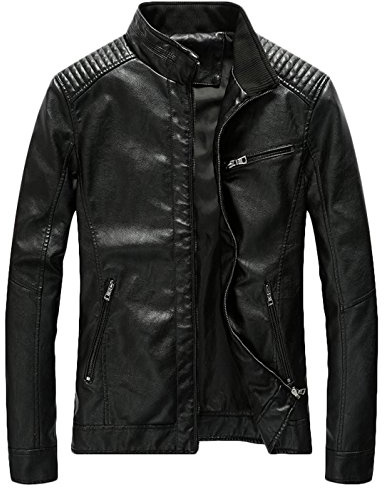 Youhan Men's Casual Zip Up Slim Bomber Faux Leather Jacket (Small, Black)