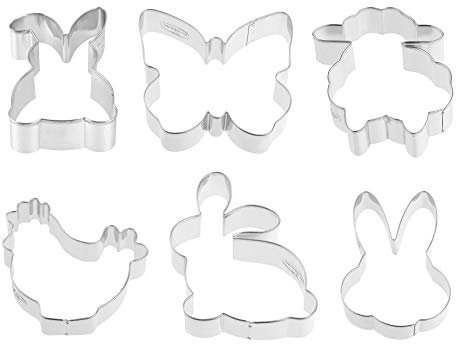 Dr. Oetker Ausstecher-Set Goldiges Ostern, Keks- und Plätzchenausstecher Hase, Huhn, Schaf und Schmetterling (Farbe: Silber), Menge: 1 x 6er Set