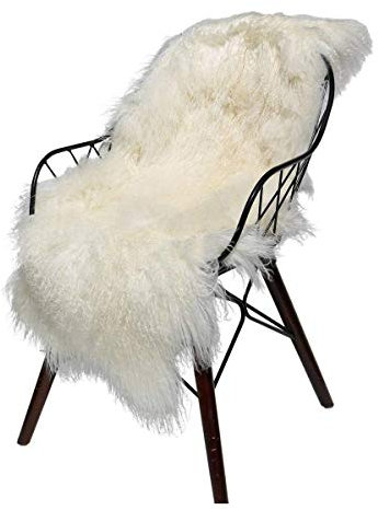 Hollert Lammfell Tibet Sheepskin Monglolisches Schaffell gelockt sehr weich Echtfell Dekoration Läufer Teppich Größe 90-100, Farbe Weiß