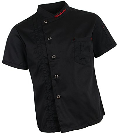 Sharplace Uniforme Chef Blouse de Cuisinier Sergé Veste de Cuisinier Unisexe Manches Courtes, Rouge/Noir/Blanc, M-3XL