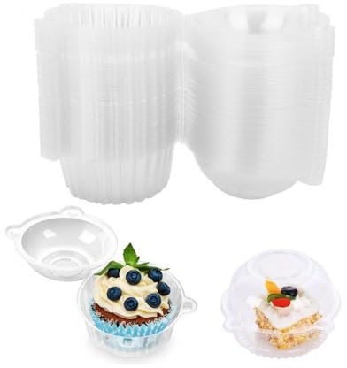 Trintion 100 Pack Cupcake Containers Individual 5.5 inch Inch Cupcake Boxes Single for Home Baking Clear Plastic Cupcake Holder with Lids for Party Wedding Birthday (Round 100PC)