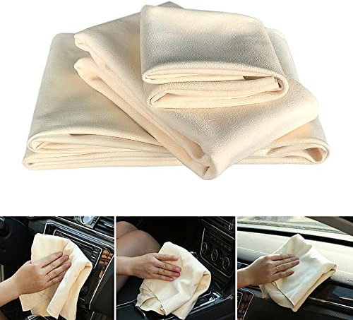 XiXiRan Autoleder Hirsch, Fensterleder Echt Leder, Auto Reinigungstuch Fensterleder, 3 Stück, 60x90 cm, Naturleder, Hochwertig, Wasseraufnahme, Keine Kratzer