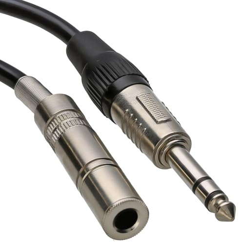 kenable Câble Rallonge Jack 6,35 mm Stéréo TRS Mâle vers Femelle Audio Professionnel Cuivre Pur Blindé 2 m [2 mètres/2m] Noir