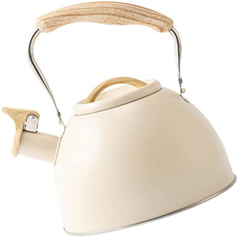 BESPORTBLE Wasserkocher Gasherd Flötenkessel Edelstahl Teekanne 3L Pfeifenkessel Gasherd Wasserkessel Pfeifender Wasserkessel Induktion Teekessel Teakettle für Küche Wandern Picknick Camping Beige