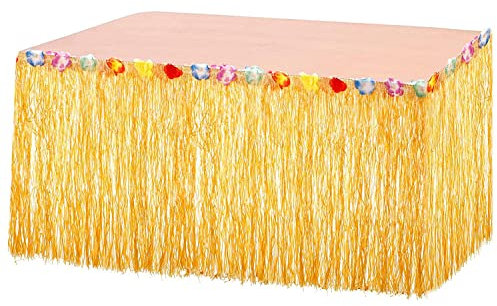 NUWIQ Gonne da Tavola Hawaii, Decorazioni per Feste Hawaii con Fiori Multicolori, Adatto a Qualsiasi Tavolo, 275 x 60 cm, Oro