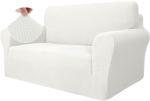 Ystyle Funda Sofa 2 Plazas, Ajustables Fundas Sofa Elasticas, Protector Sofa Gatos Arañazo y Perros Mascotas, Funda de Sofá con Reposabrazos Antideslizante Antimanchas Lavable, Blanco