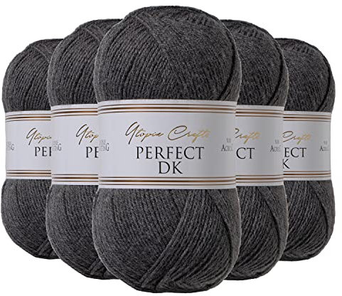 Utopia Crafts DK Double Knitting Yarn, 5X 100g (Charcoal Melange)