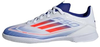 Adidas Unisex - Bambini F50 League Football Boots Indoor, Cloud White/Solar Red/Lucid Blue, 30 EU