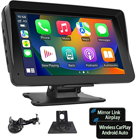 Podofo Radio de Coche Portátil Wireless Carplay Android Auto para Automóvil 7 Pulgadas HD Pantalla Táctil Radio Estéreo para Automóvil con Bluetooth,Transmisión FM,Apple Airplay,Mirror Link