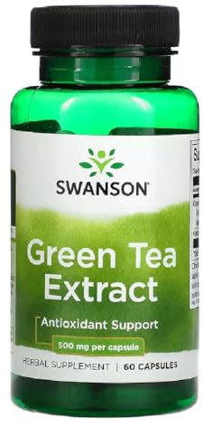 Swanson - GREEN TEA EXTRACT 500 mg | Extracto de Té Verde | Antioxidante de Alta Concentración - 60 Cápsulas