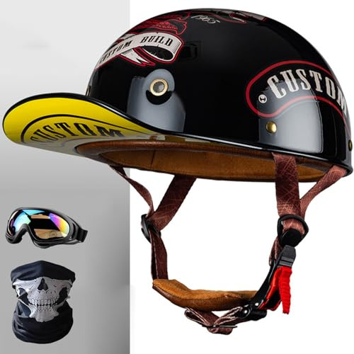 Halvskalhjälm med motorcykelhjälm Vintage ECE-godkänd Baseballkeps Cruiser Chopper Sparkcykel Hjälm Herr Retro Motorcykel Halvhjälm Kvinna Moped Hjälm