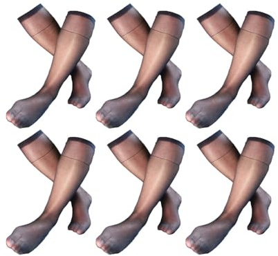 SMTCM Calze al ginocchio da uomo, 6 paia di calzini sottili e lunghi, in seta, traspiranti, traslucidi, in nylon, ultra sottili, per abiti, da lavoro, colore nero
