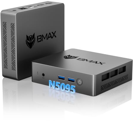 BMAX Mini PC con Win 11Pro 8GB LPDDR4 + 256GB M.2 SSD, Ιntel Jasper Lake N5095 (fino a 2.9GHz, 4C/4T), Mini Computer, Dual HDMI Display, 4K UHD, Gigabit Ethernet, Wi-Fi 5, BT 5.0, Avvio automatico,WOL