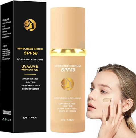 4 in 1 Moisturizing Full Coverage Liquid Foundation and Concealer With SPF 50 Sunscreen Serum - Biomimic Moisturizer for Uniform Skin Tone - 24h Wear