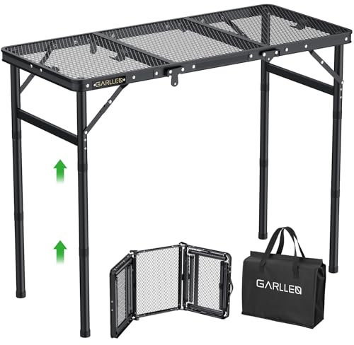 GARLLEN Mesa Plegable para Parrilla, Mesa de Picnic portátil de 3 Alturas Ajustables con Escritorio de Malla Resistente al Calor, Mesa de Camping de Aluminio Ligero para Exteriores, Barbacoa, Camping