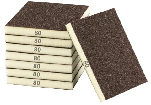 8 Pcs Esponjas de Lijado, Bloque de Lija de Grano 80, Almohadillas de Lija en Seco y Húmedo Flexibles para Madera, Metal, Plástico, Muebles, Yeso y Paneles de Yeso (12 x 10 x 1,3 cm)