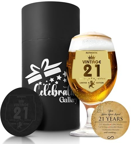 Celebration Gallery ölglaspresenter – Personliga presenter Anpassad mugg med läderunderlägg – 400 ml pint ölglaspresenter för män – Livsmedelsgodkända glasmuggar för män i elegant presentförpackning