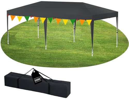 YRHome 3 x 6 m paviljong justerbar höjd vattentät stabil vintersäker vikbar paviljong popup festtält trädgårdstält trädgårdspaviljong UV-skydd 210D oxfordtyg inkl. väska (antracit utan sidoväggar)
