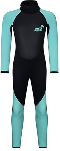 Yruioon Traje de neopreno para niños y niñas de 3 mm de neopreno, térmico, de una pieza, traje de baño, surf, esnórquel, traje de buceo, verde claro, 140-146