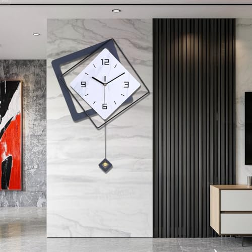 Gilacco Wall Clock with Pendulum, Silent Quality Quartz Battery Operated, Metal Modern Large Wall Clocks for Living Room Kitchen Home Bathroom Bedroom Wall Decor,40.6x54CM(Black)