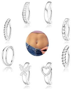 Kenivira 8 Stück Bauchnabelpiercing Chirurgenstahl Set Silber Bauchnabelpiercing Ring Piercing Bauchnabel Schmuck Für Damen