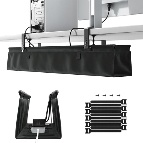 90cm Under Desk Cable Management Tray No Drill for Home & Office, Black