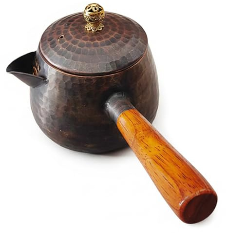 Teiera turca in rame addensato da 400 ml con fornello elettrico - Set caffettiera e bollitore con manico in legno (marrone)