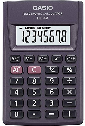 Casio Taschenrechner HL-4A, 8-stellig, mit +/- Vorzeichenwechsel, Quadratwurzel