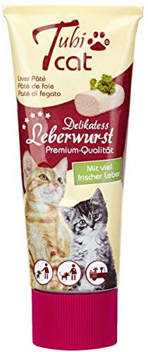 Tubi Cat Delikatess-Leberwurst | 4er Pack | 4 x 75 g | Belohnungssnack für Katzen | Sauber und einfach zu portionieren | Ohne Geschmacksverstärker, Konservierungs- oder Farbstoffe